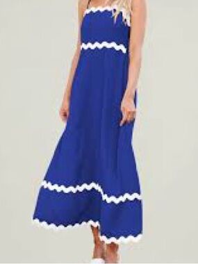 Zesica Colbalt Blue Summer Dress with Ric Rac Trim & Pockets Maxi Women’s XL